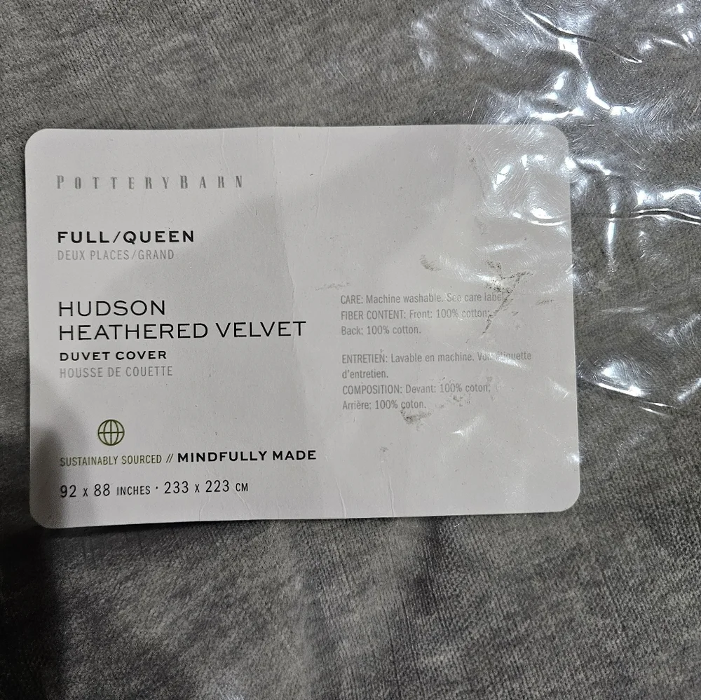 Pottery Barn Hudson Heathered Velvet Duvet Cover. Full/ Queen NWT